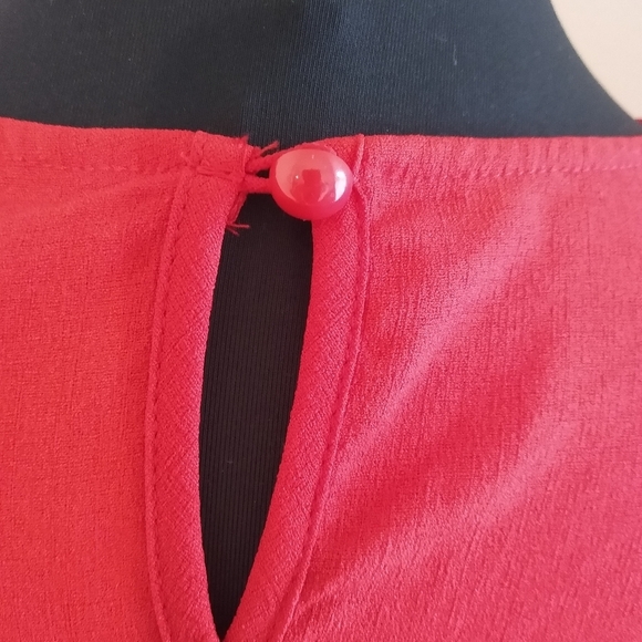 Women's Red Embroidered Dress with bell Sleeves, Red, Small - Picture 4 of 10